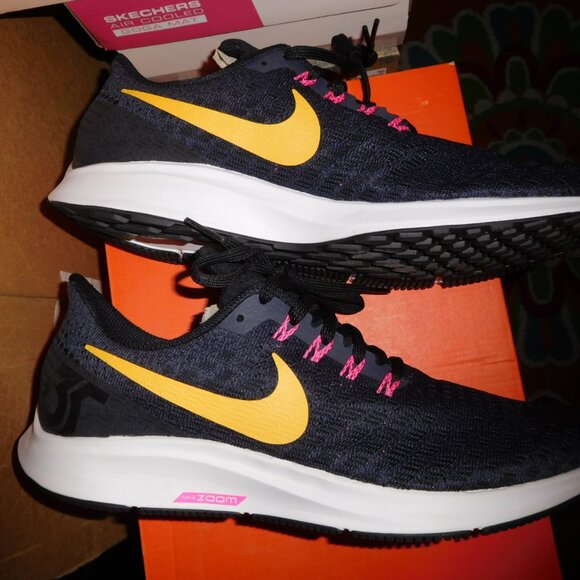 NEW 10M WOMENS NIKE AIR ZOOM PEGAGUS 35 RUNNING SNEAKER GRID IRON BLACK ORANGE - Picture 5 of 10